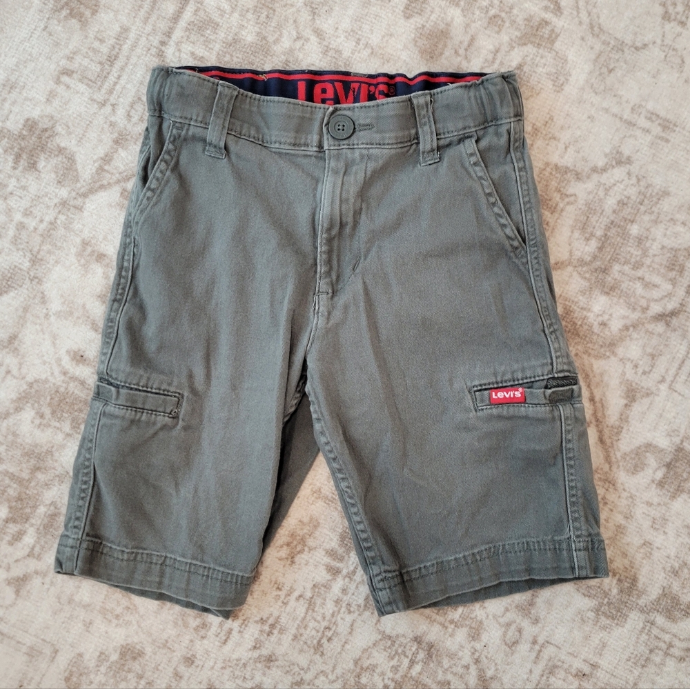 Levi’s Boys Gray Cotton Shorts Adjustable Elastic Waist Size 8